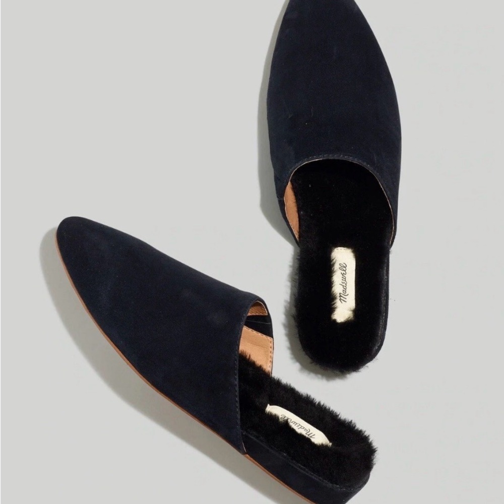 ISO MADEWELL THE SUEDE KASEY MULES SHEARLING IN TRUE BLACK SZ 8